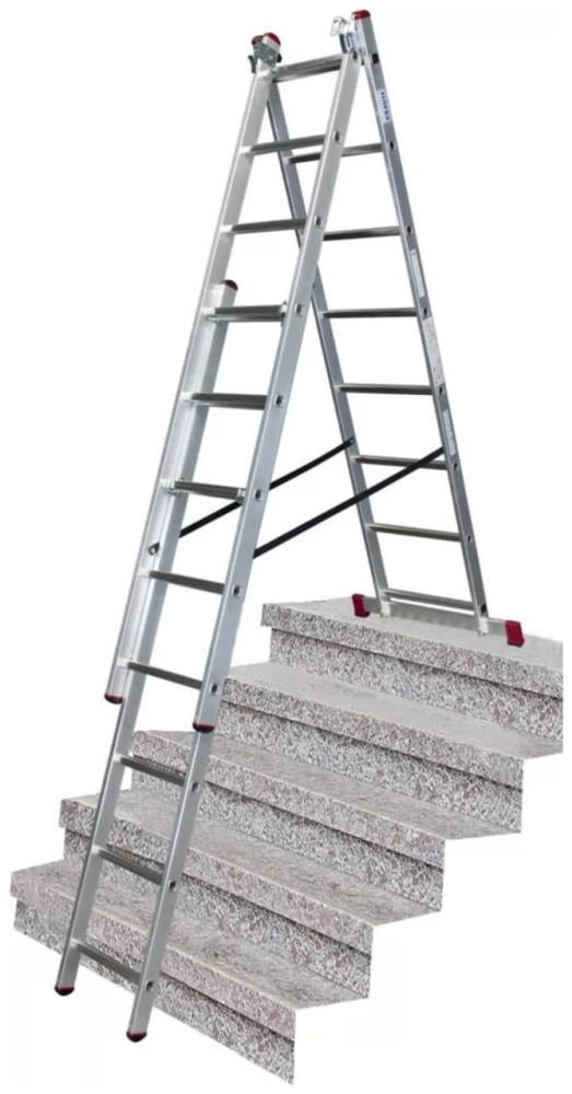Алюминиевая трехсекционная лестница с функцией лестничных пролетов KRAUSE CORDA 3х8