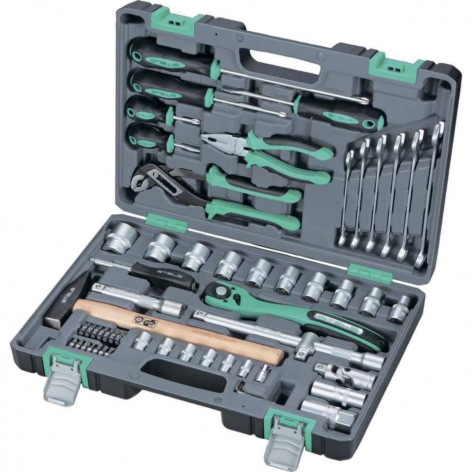 Набор инструмента, 1/2, Cr-V, S2, 58 предметов STELS