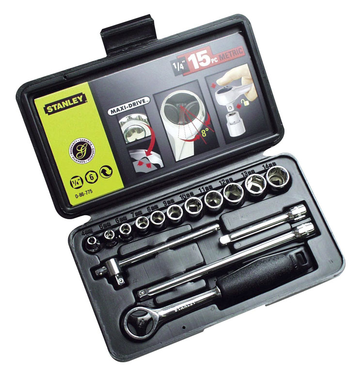 0-86-775 STANLEY НАБОР ГОЛОВОК ТОРЦЕВЫХ 1/4" (15 ПРЕДМЕТОВ) - МЕТРИЧЕСКИЙ