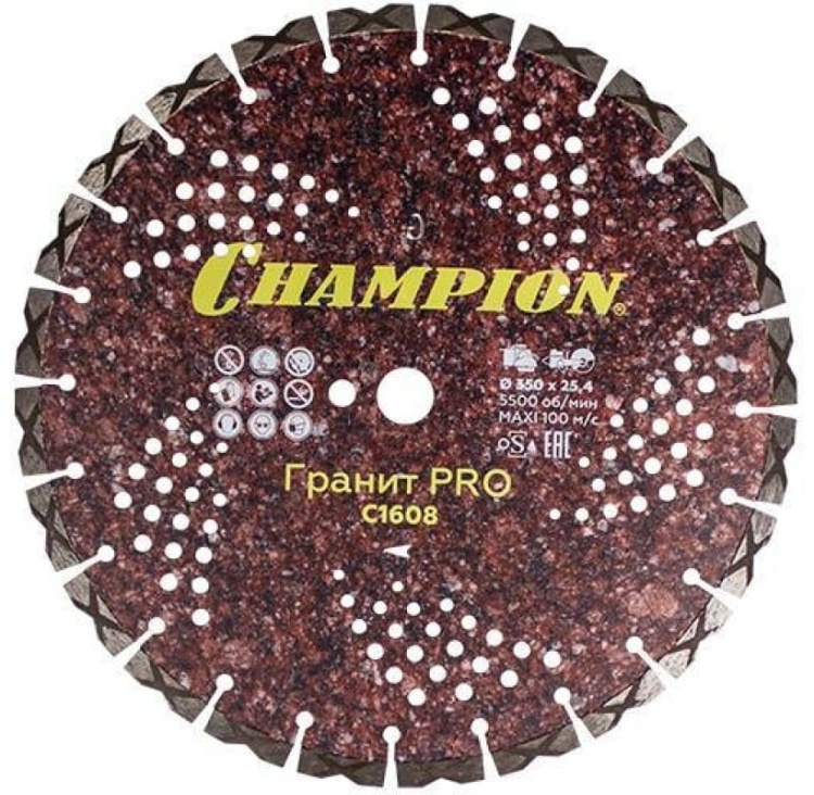 Диск алмазный CHAMPION гранит PRO 350/25,4/10 Laser Granitek (гранит твёрдый), CHAMPION, C1608