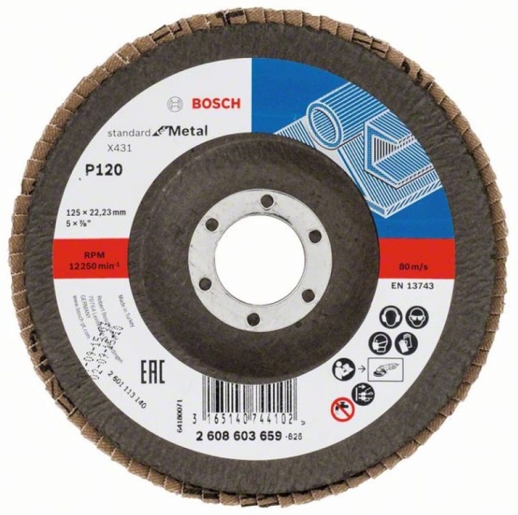 Круг лепесковый Standard or Metal, угловое исполнение, прокладка из стекловолокна, Ø125 K120