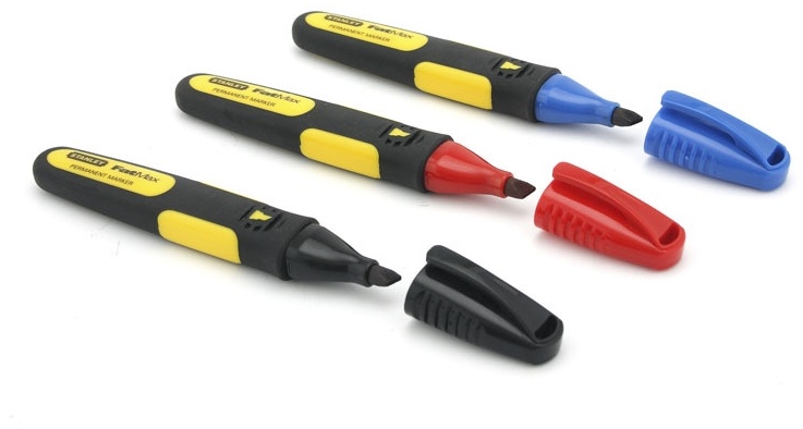 0-47-315 STANLEY, НАБОР ИЗ 3-Х РАЗНОЦВЕТНЫХ МАРКЕРОВ "FATMAX" С ПЛОСКИМИ НАКОНЕЧНИКАМИ (ЧЕРНЫЙ-КРАС