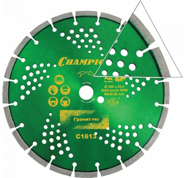 Диск алмазный CHAMPION гранит PRO 300/25,4/10 Laser Granitek (гранит твёрдый), CHAMPION, C1613