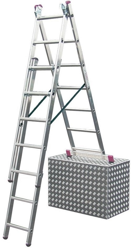 Алюминиевая трехсекционная лестница с функцией лестничных пролетов KRAUSE CORDA 3х11