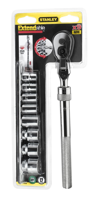 0-94-609 STANLEY  НАБОР ГОЛОВОК ТОРЦЕВЫХ 3/8" С РЕГУЛИРУЕМОЙ ПО ДЛИНЕ РУКОЯТКОЙ С ХРАПОВЫМ МЕХАНИЗМ