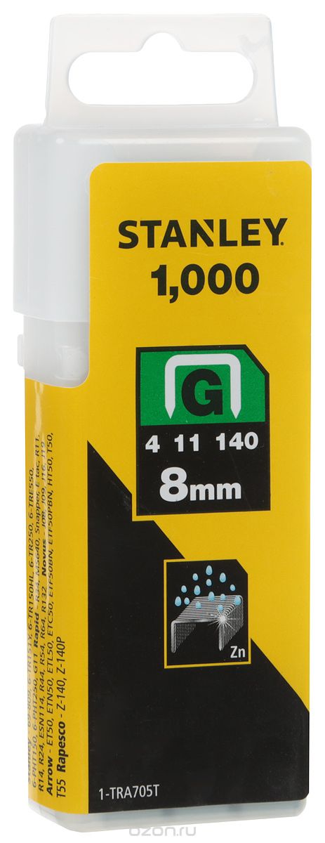 СКОБА ДЛЯ СТЕПЛЕРА STANLEY, 1-TRA705T, "HEAVY DUTY" ТИП “G” (4/11/140) 8ММ/ 5/16" Х 1000ШТ.