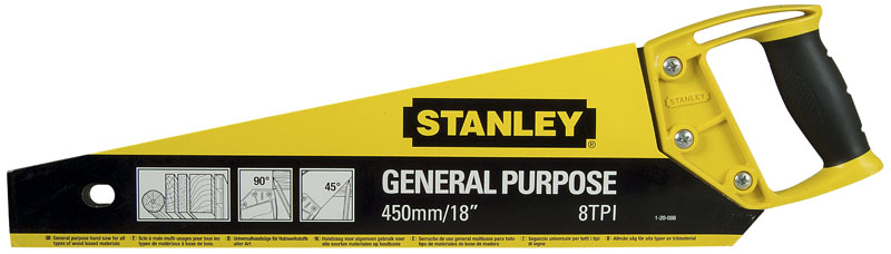 1-20-086 STANLEY НОЖОВКА ПО ДЕРЕВУ  “STANLEY GENERAL PURPOSE” С ЗАКАЛЕННЫМ ЗУБОМ 8 Х 450ММ