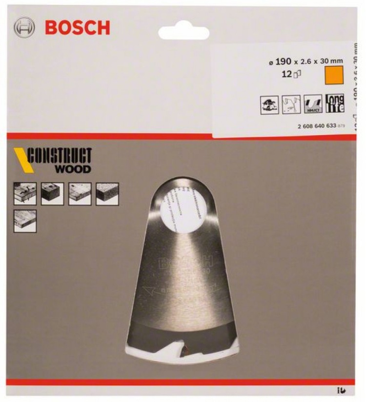 Диск BOSCH циркулярный 190х30 12 CONSTRUCT