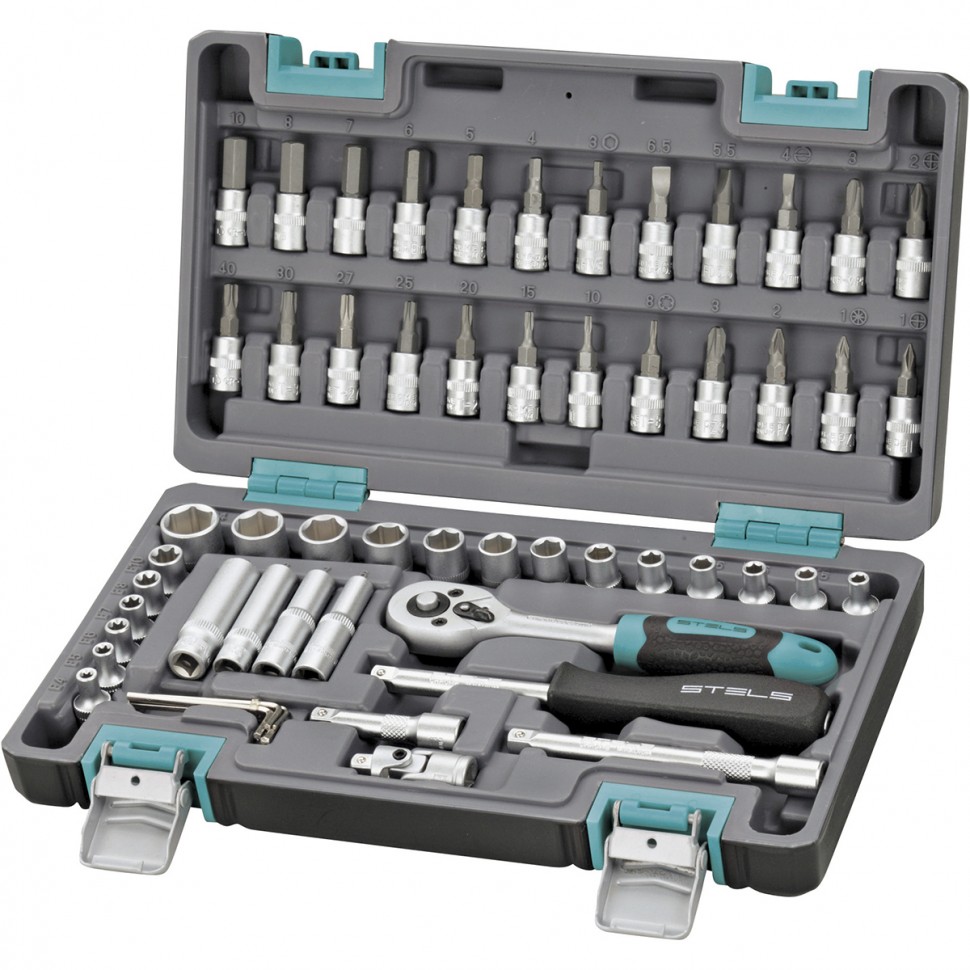 Набор инструментов, 1/4, CrV, 57 предметов STELS