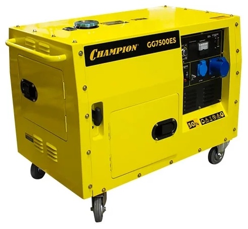 Генератор  CHAMPION GG7500ES (5,5/6кВт 16лс 15л 12В 126кг, эл.стартер,счетчик,колеса,кожух), CHAMPION,