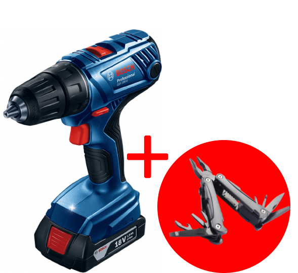 Дрель аккумуляторная Bosch GSB 180-LI Professional + Swiss Peak Multitool